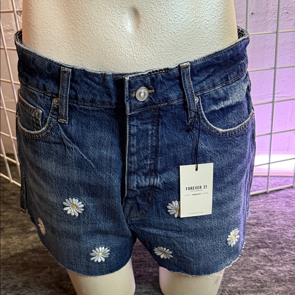 Forever 21 Dark Blue Jean Shorts with Daisy Details